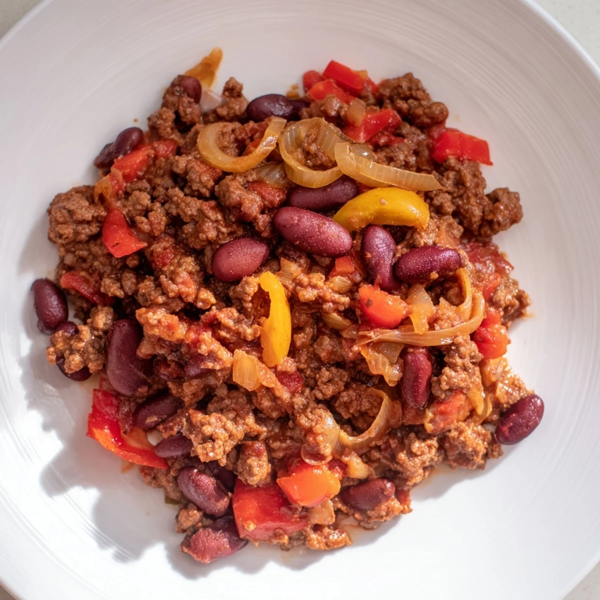 Hearty Slow Cooker Beef & Shallot Chili simmering in a slow cooker, promising savory dinner aromas.