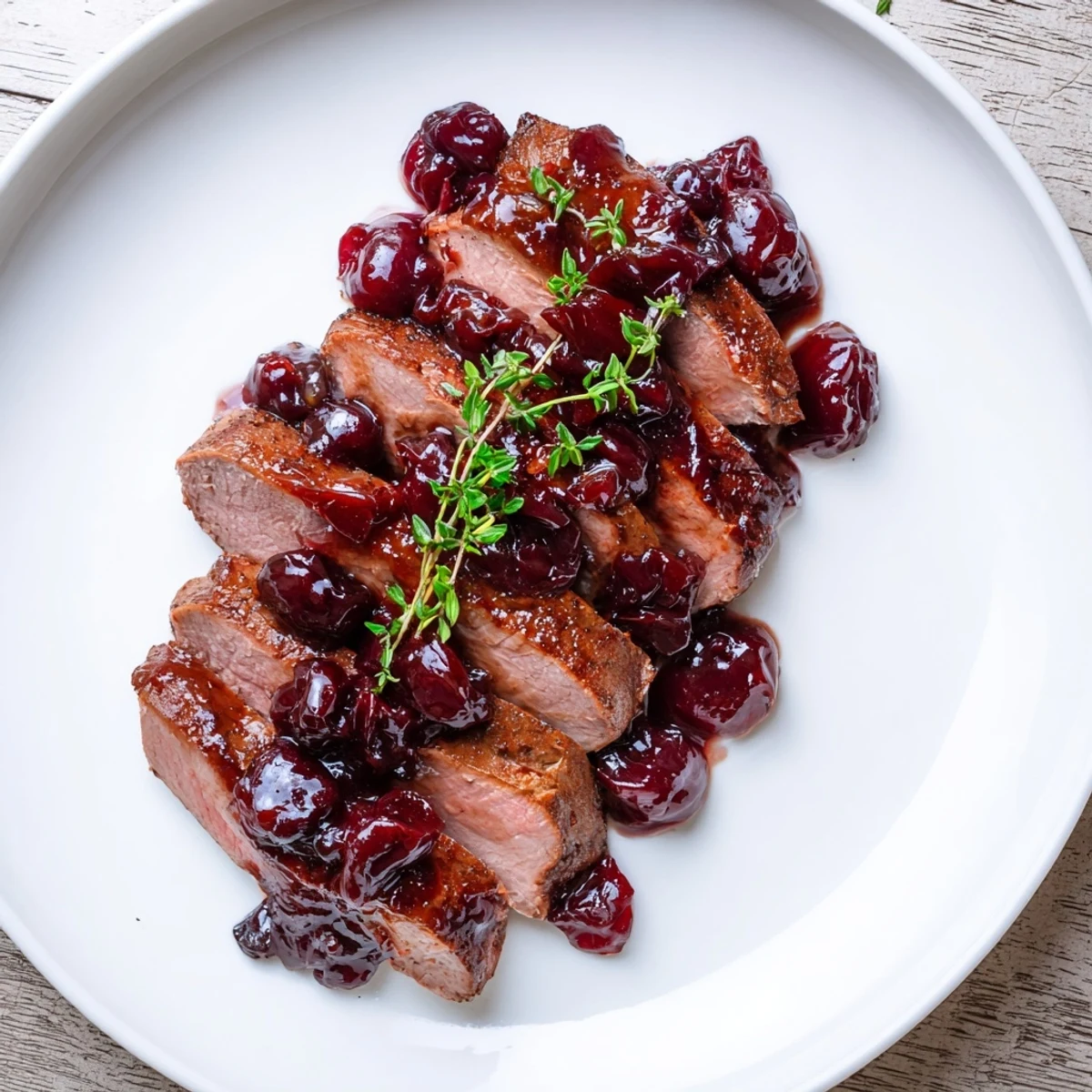 This delicious Cherry-Date Glazed Pork Tenderloin features beautifully seared pork coated with rich, dark glaze.