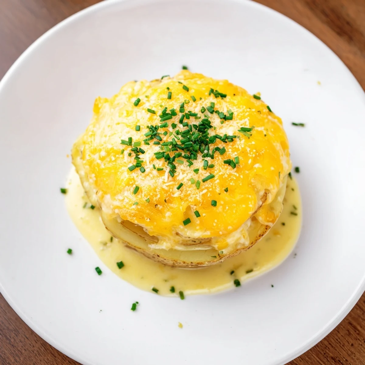 Golden, bubbly Cheesy Scalloped Potatoes with a crispy cheese topping, perfect for any holiday.