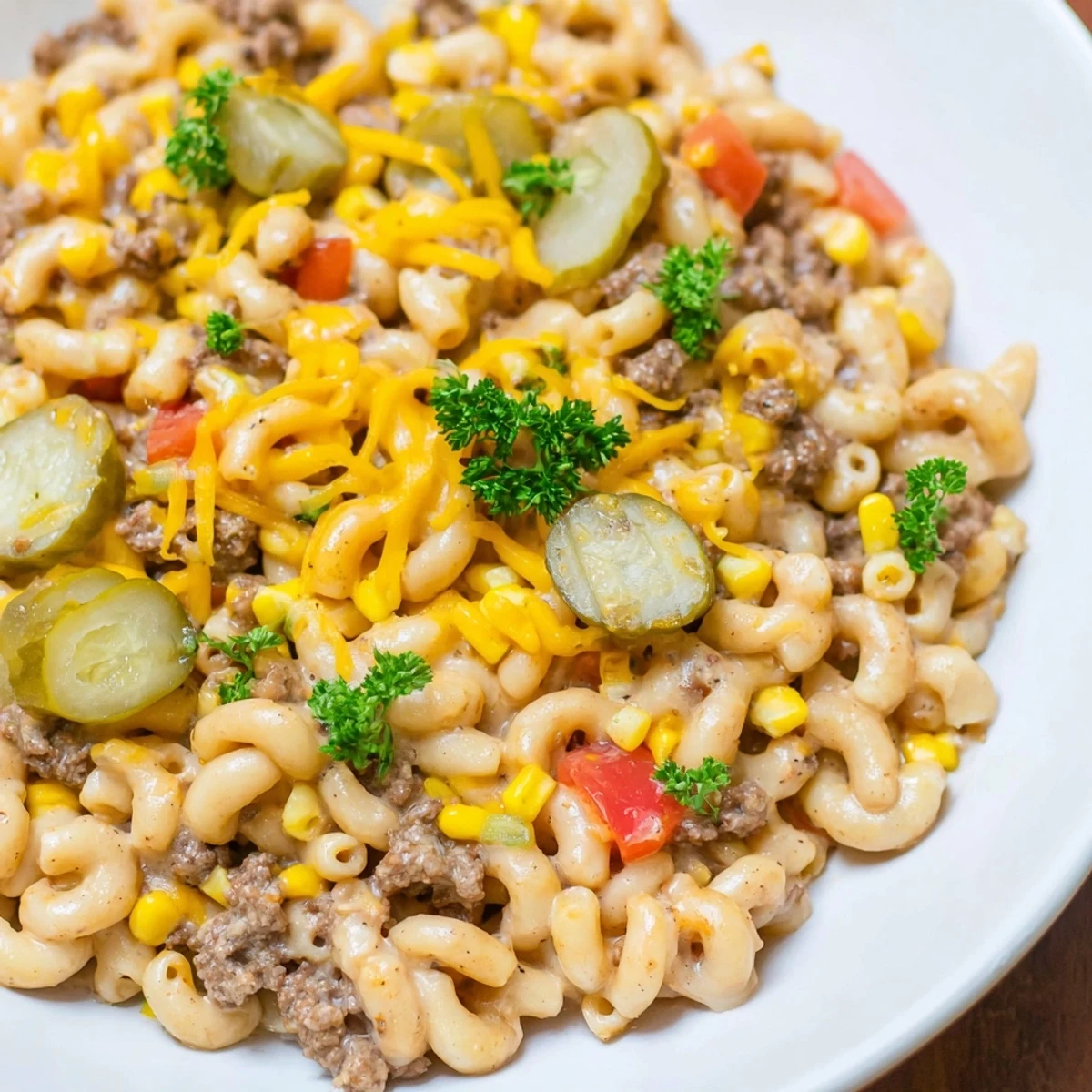 A hearty skillet image shows the Viral Cheeseburger Casserole, served with fresh, green parsley garnish.