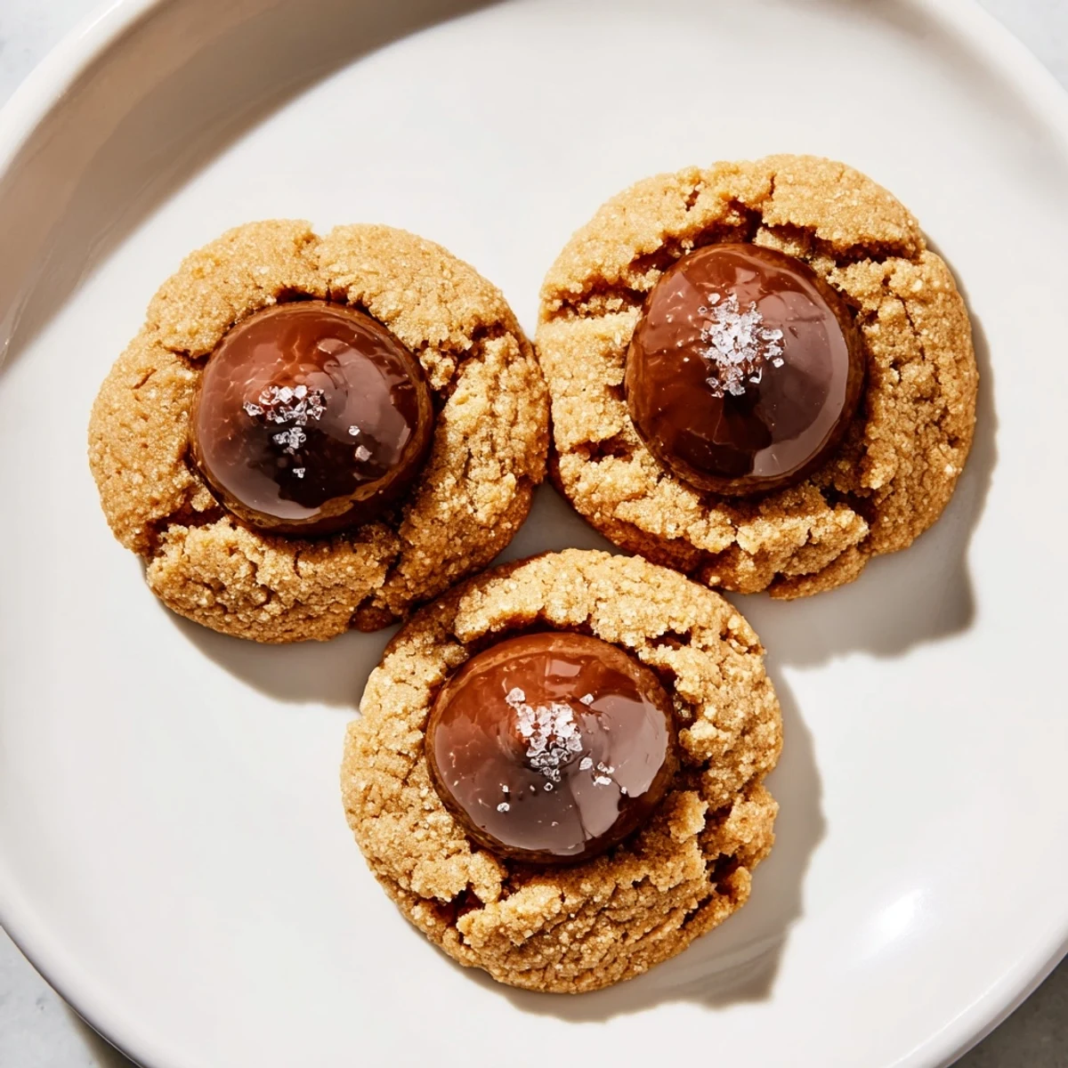 Perfectly round 3-Ingredient Peanut Butter Blossoms arranged on a cooling rack, ready to enjoy with a glass of milk.