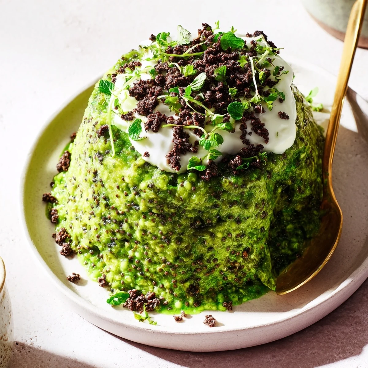 Healthy, green Grinch Mint Matcha Chia Pudding with fresh mint, perfect for a festive breakfast.