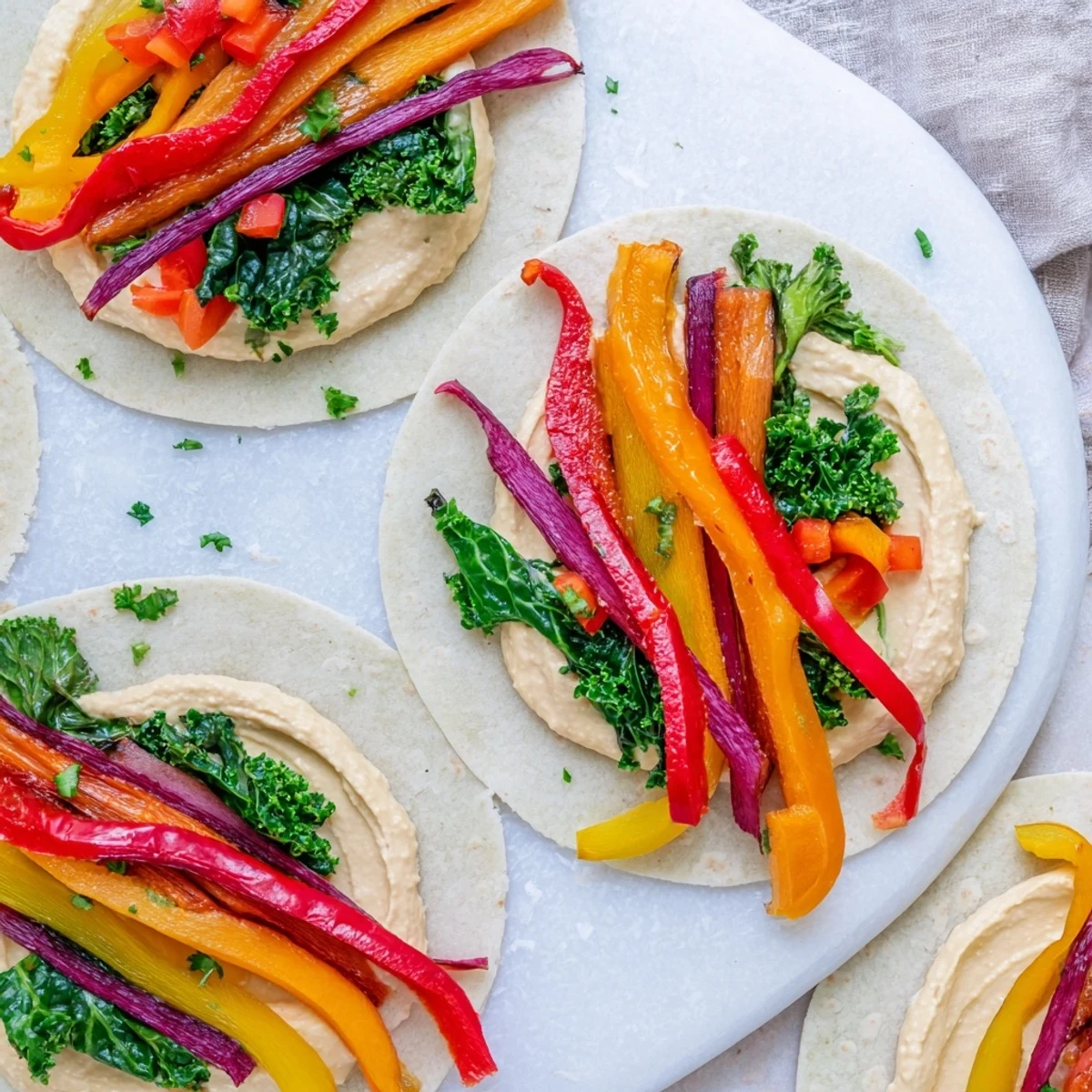 Vibrant photo showing delicious Roasted Veggie & Hummus Candy Cane Wrap roll-ups, a colorful and healthy snack.