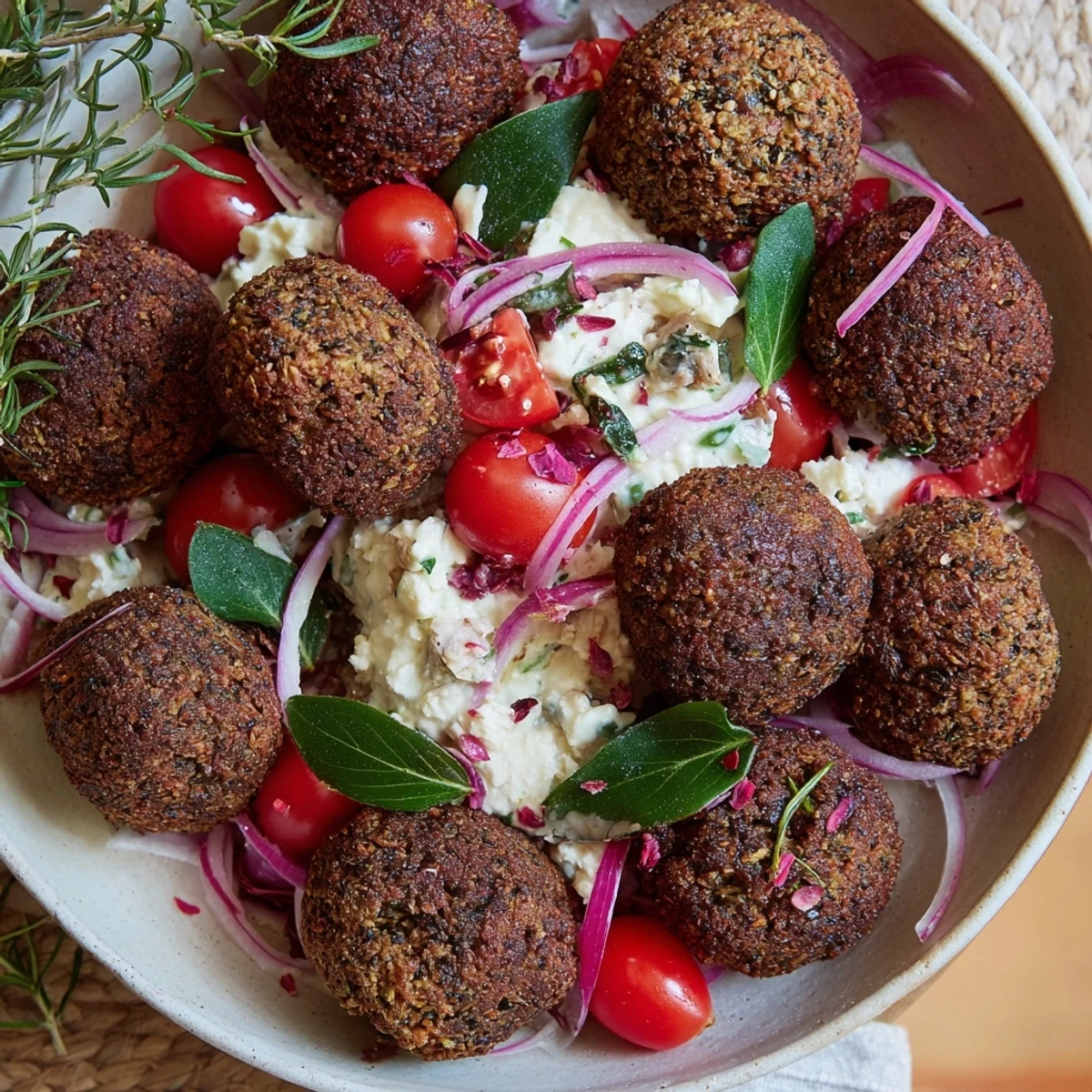 Festive Falafel & Tzatziki Christmas Wreath Wrap, a colorful and delicious vegetarian holiday appetizer.