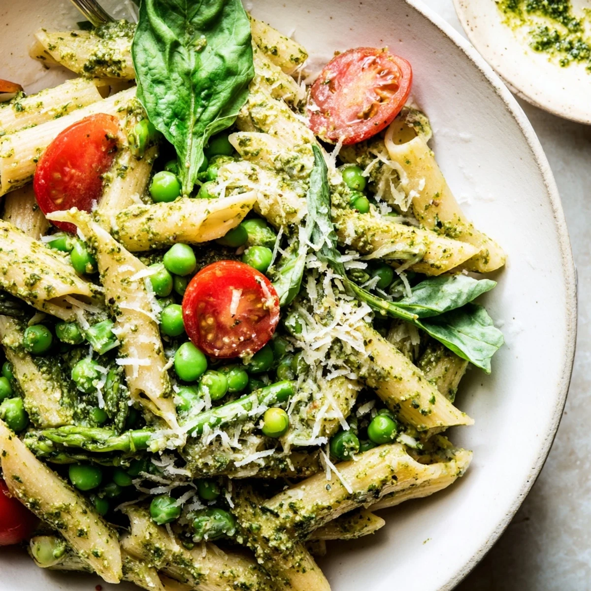 Enjoy a comforting plate of One-Pot Creamy Pesto Pea Protein Pasta, a quick and delicious one-pot meal.