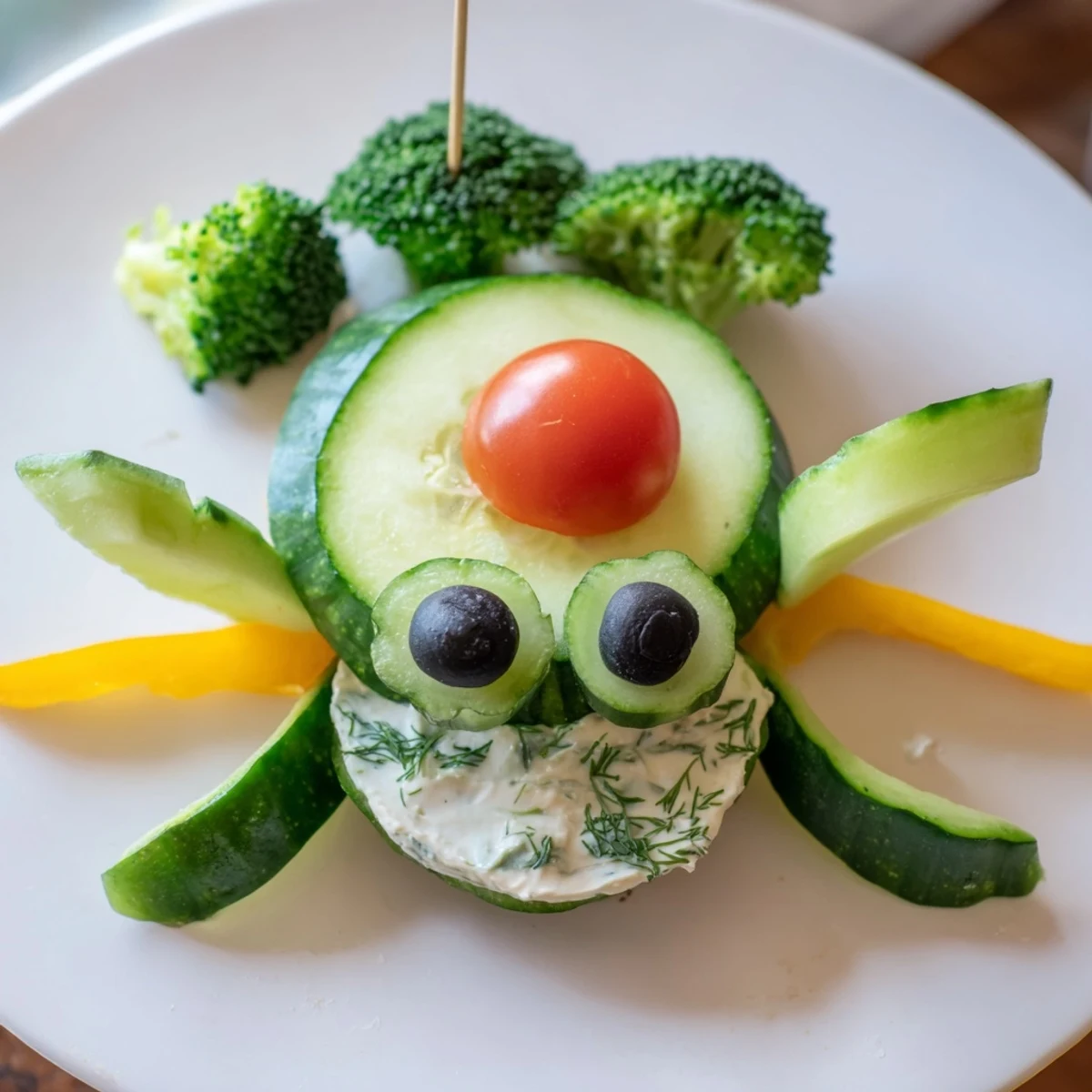Slow & Savory Turtle Crudités: Vibrant, whimsical vegetables artfully arranged as charming turtle crudités, ready to dip.