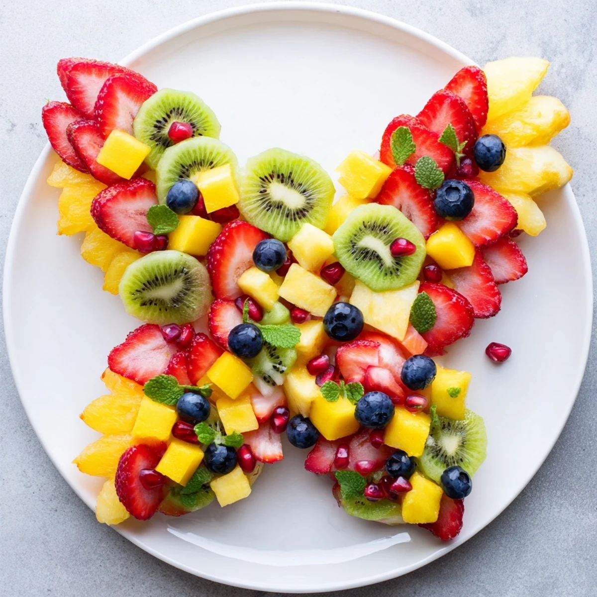 Vibrant Papillon de Fruits dÉté, a colorful summer fruit salad butterfly, ready to be enjoyed!