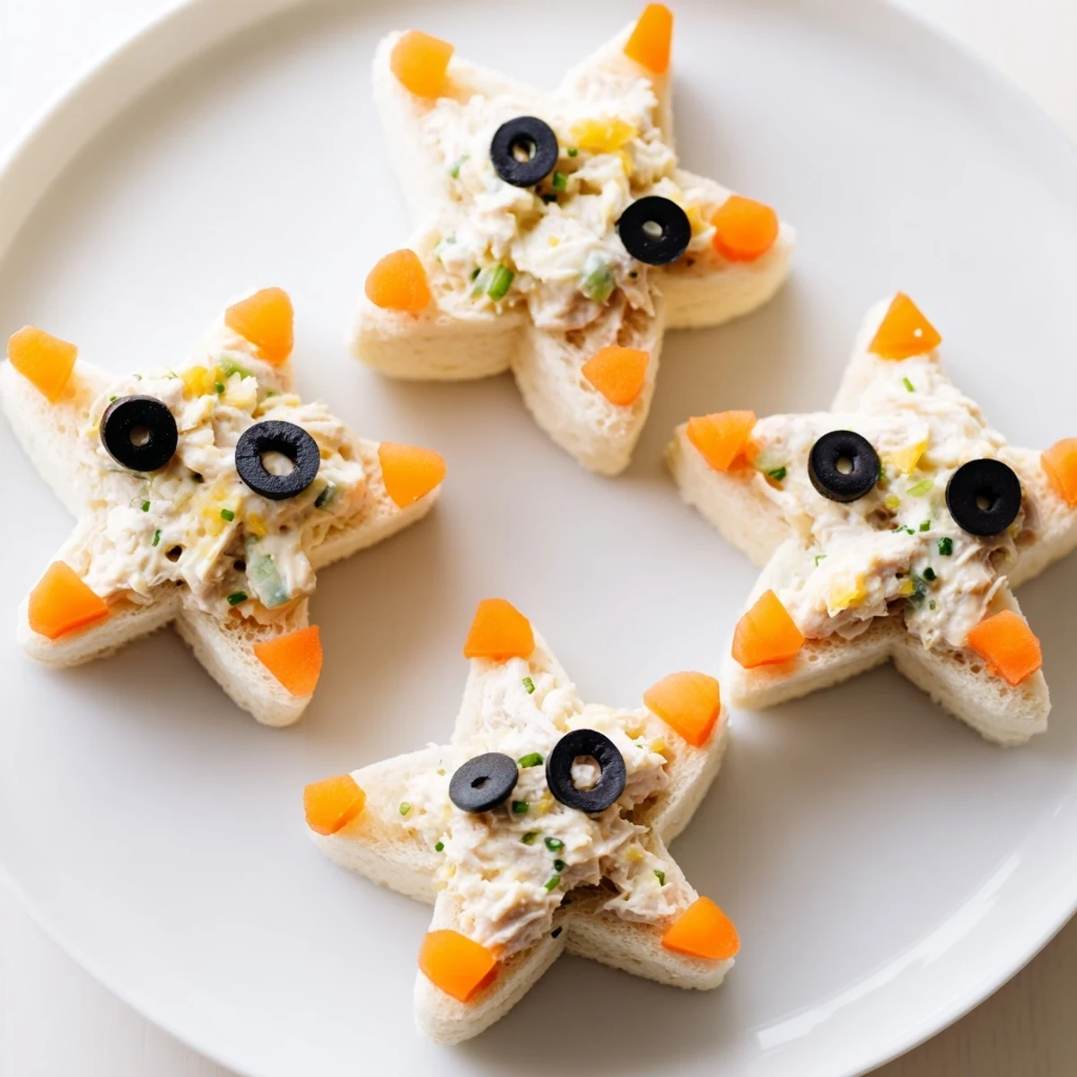 Mini Starfish Sandwiches piled high, showcasing the adorable sandwich shapes and delightful fillings.