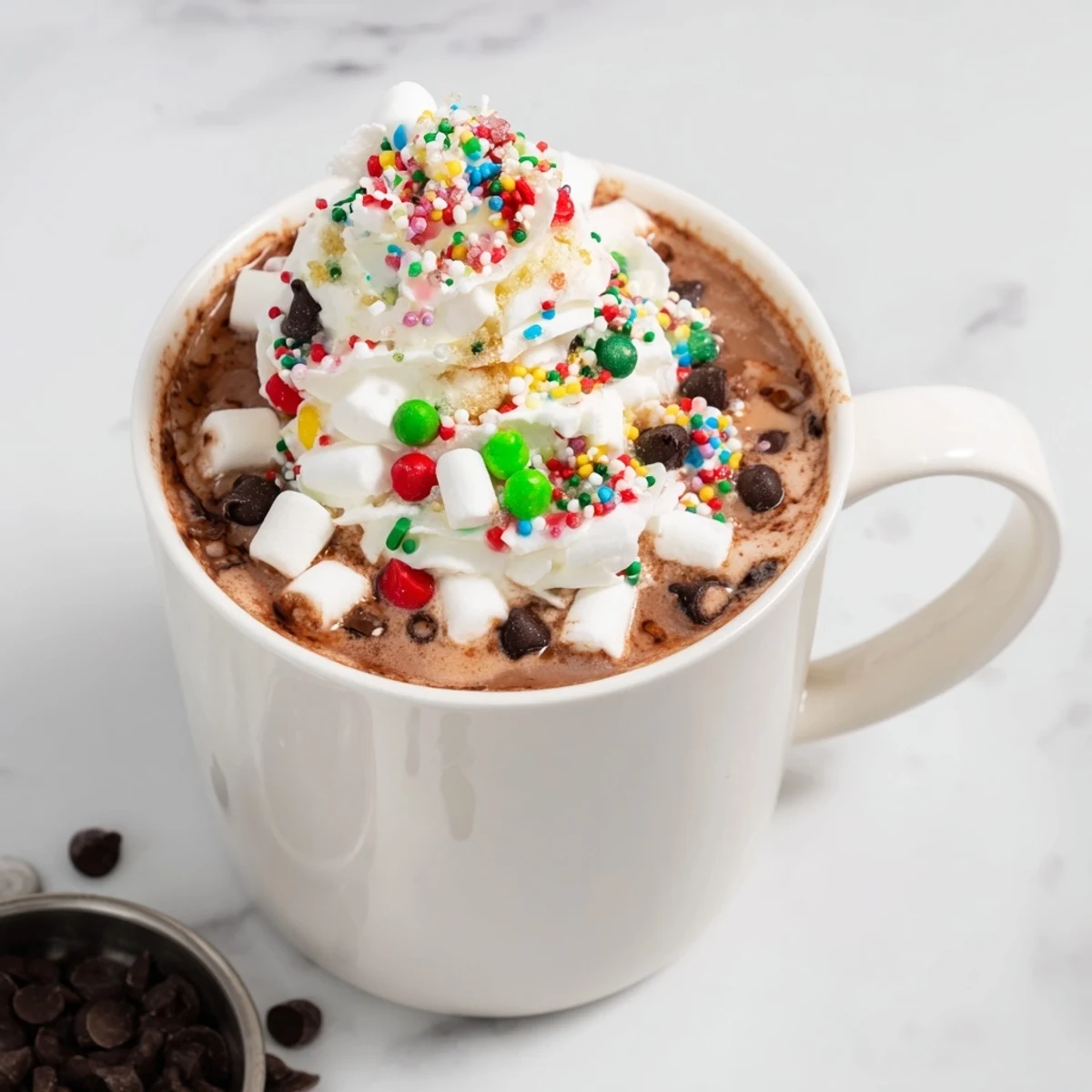 Warm and inviting Reindeer Hot Cocoa Bar, a cozy treat with mini chocolate chips and caramel drizzle.