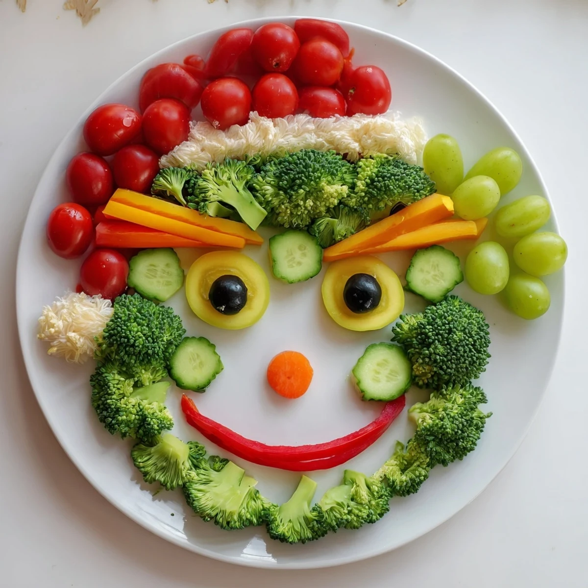 Delectable Savory Crudités Grinch Face platter bursting with fresh, vibrant vegetables, ready to enjoy.