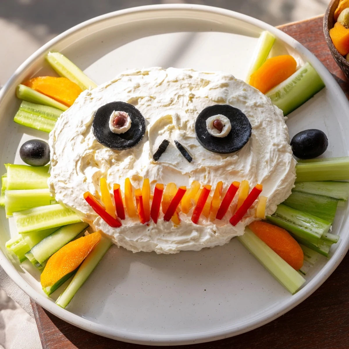 Creamy Skull & Bones Spooky Spread appetizer arranged on a platter, ready for your Halloween party.