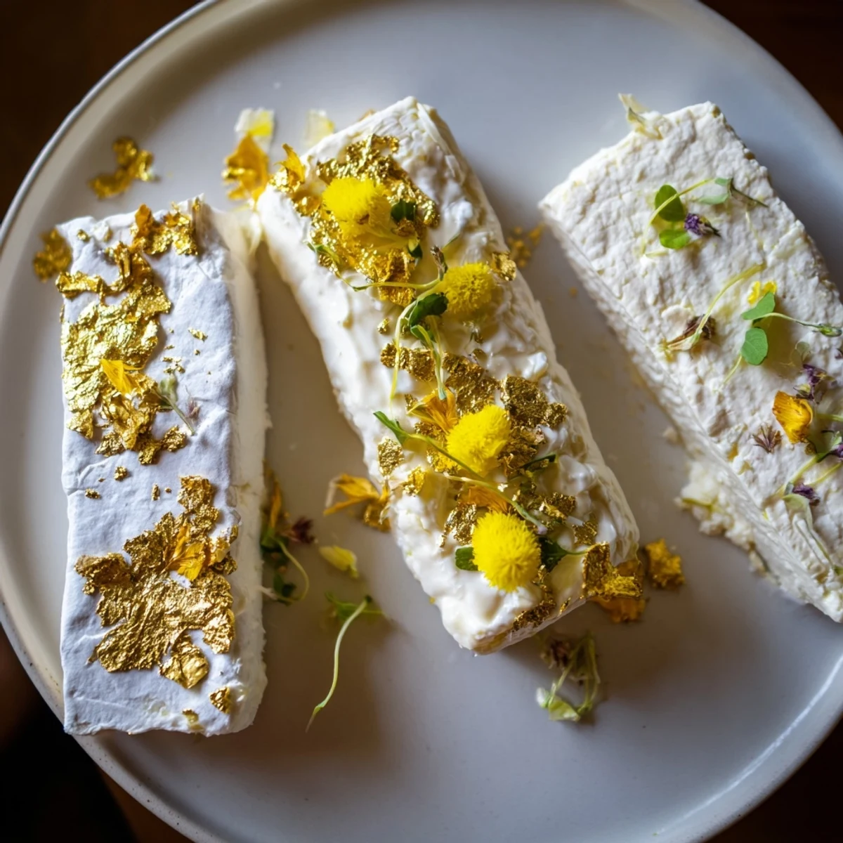 Elegant Gilded Lily arrangement: Discover this artful cheese platter featuring edible gold, florals, and soft cheeses.
