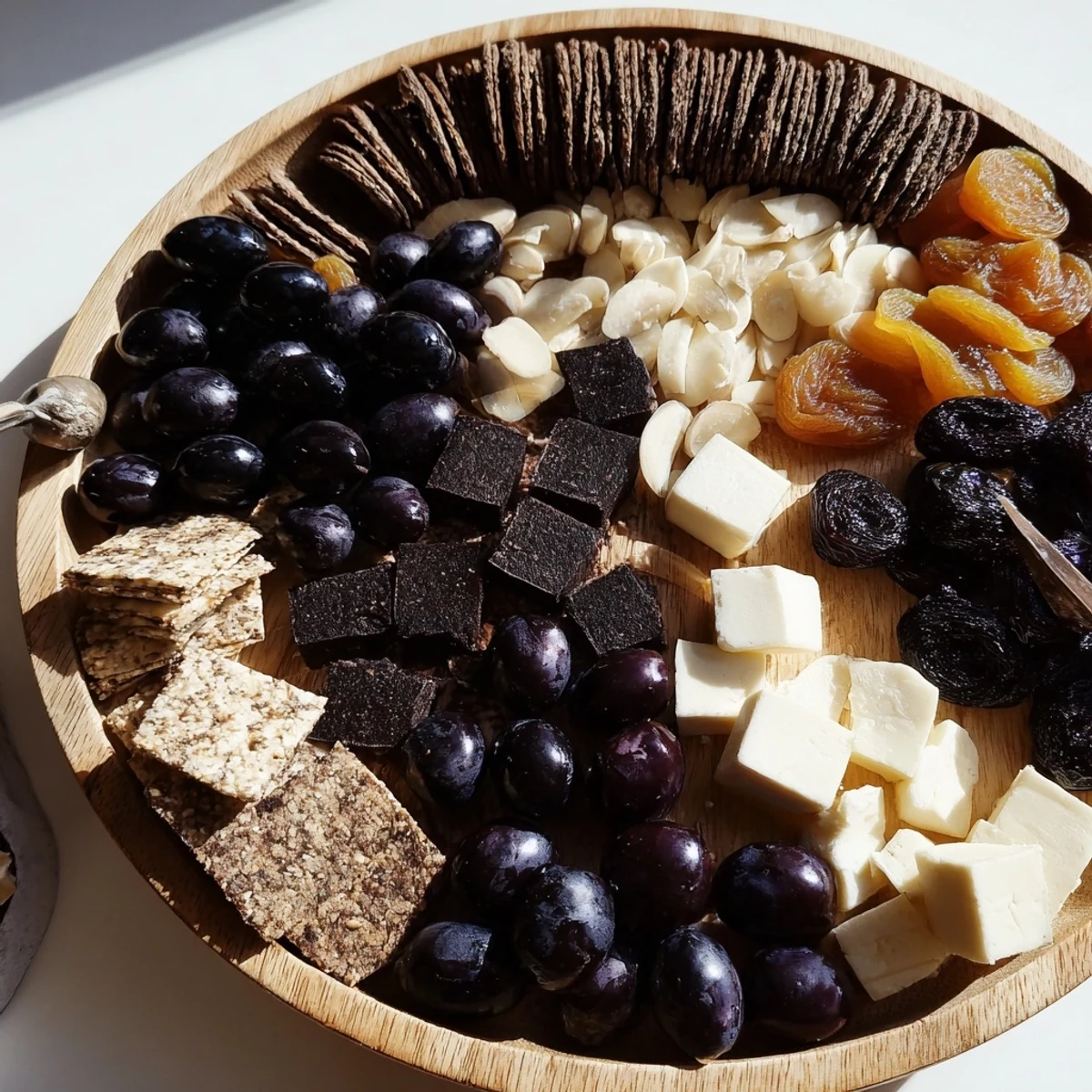 Appetizing Yin and Yang Balance Board: Dark olives and white cheese invite delicious contrasts on the platter.