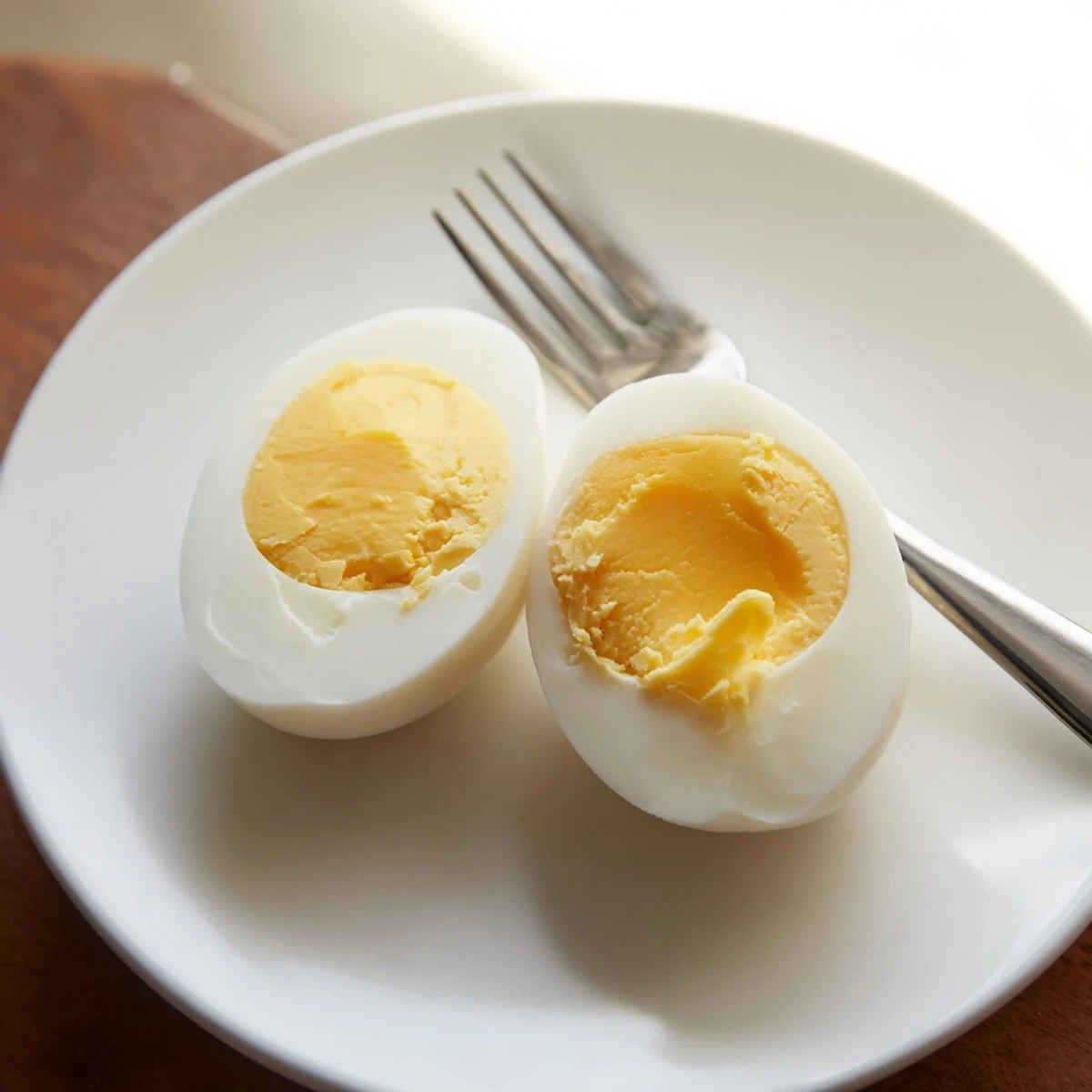 Easy air fryer boiled eggs: a close-up of perfectly cooked eggs, ready for peeling and eating.