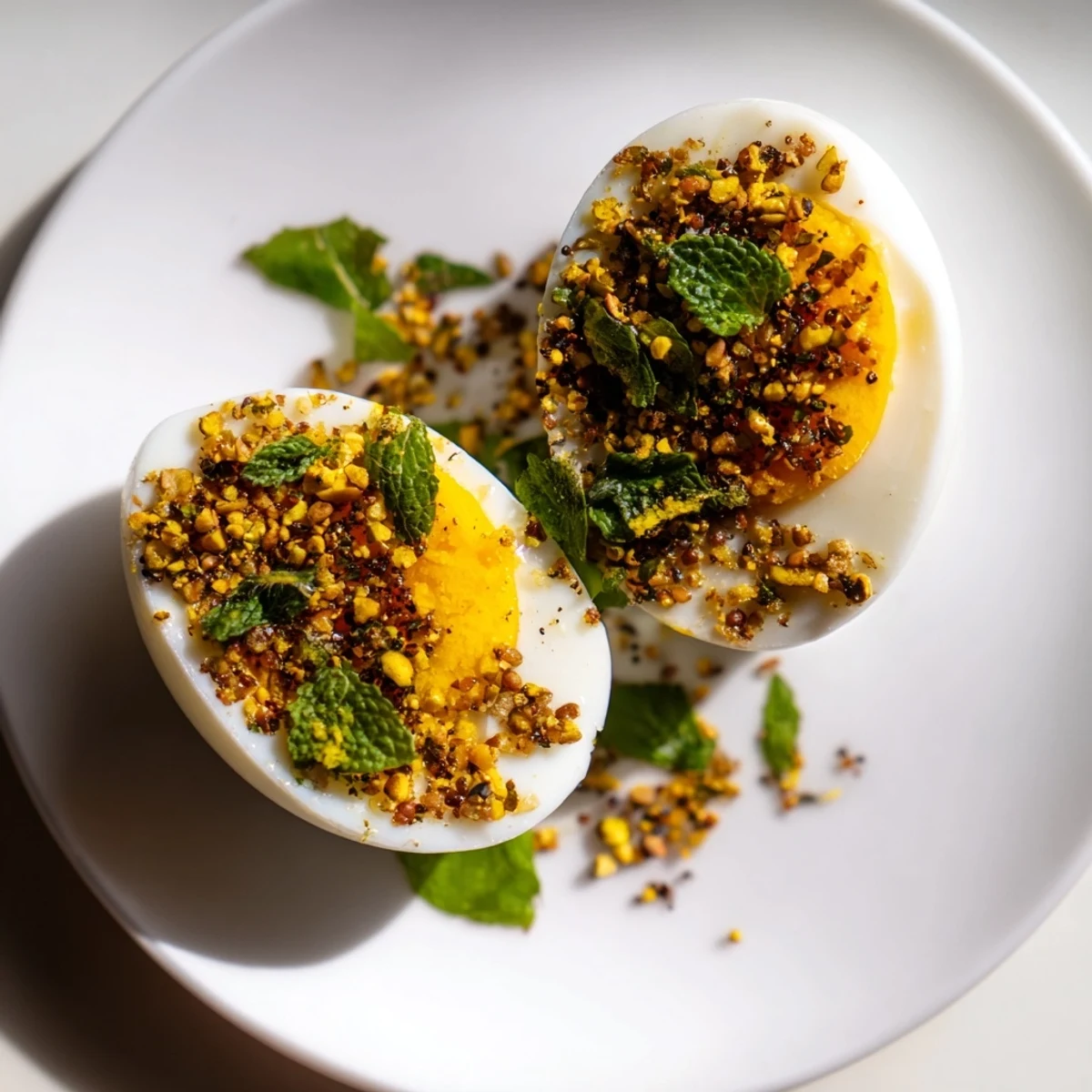 Picture the vibrant flavors of these Dukkah-Spiced Eggs, a Middle Eastern brunch favorite, ready to enjoy.