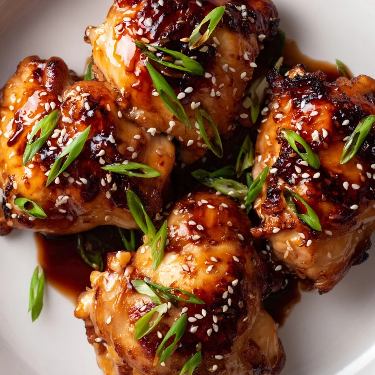 Sizzling honey garlic glazed chicken thighs fresh from the skillet, perfect for an easy weeknight dinner with vegetables.