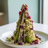 Homemade matcha pistachio Christmas tree energy bites, a festive no-bake treat with crunchy pistachios.
