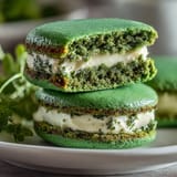 Festive green sugar cookies filled with creamy vanilla frosting, rolled in sparkling sugar, and served as St. Patricks Day treats.