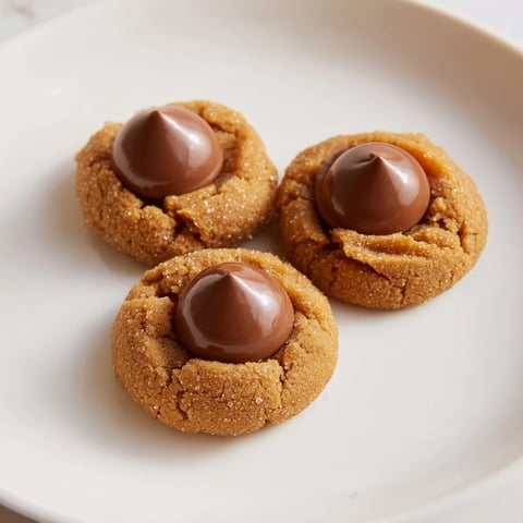 Warm, golden 3-Ingredient Peanut Butter Blossoms, topped with melting chocolate kisses, fresh from the oven.