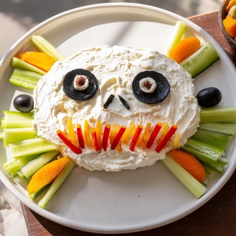 Creamy Skull & Bones Spooky Spread appetizer arranged on a platter, ready for your Halloween party.