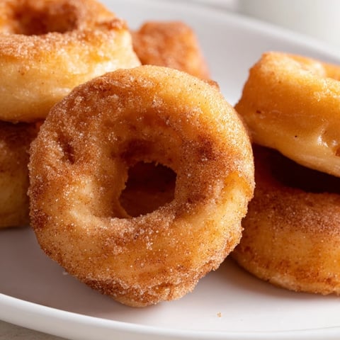 Fluffy, golden 1-Minute Air Fryer Donuts, coated in cinnamon sugar, perfect for a quick breakfast treat.
