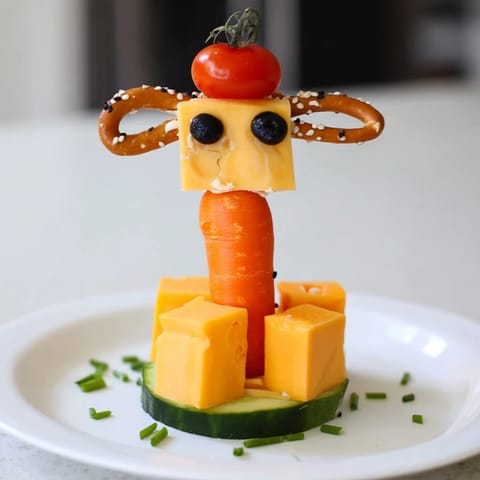 Kids will love these adorable Long-Necked Giraffe Snack Towers, a fun, healthy vegetarian treat.