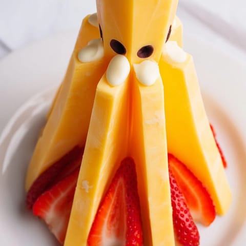 This colorful Retro Rocket snack features cheese and strawberry slices, perfect for parties and fun.