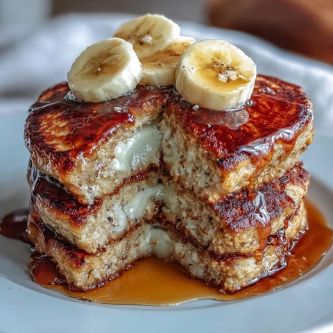 A close-up of one warm Banana Oat Pancake showing a tender, oat-filled crumb next to a dollop of Greek yogurt.