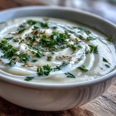 Velvety Creamy Celery Root Bisque garnished with fresh chives, served in a rustic bowl for a cozy starter.