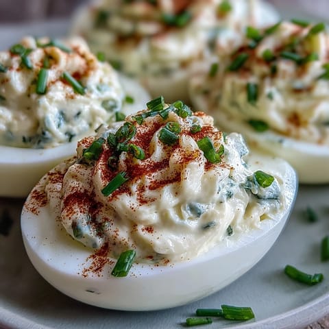 Creamy Million Dollar Deviled Eggs with tender egg whites, showcasing a smooth filling made with mayo, cream cheese, and Dijon.