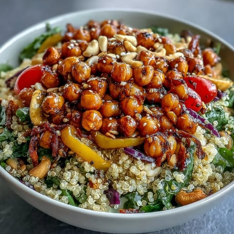 Freshly prepared Rainbow Salad Bowl with crunchy nuts and seeds, served on a white plate for a healthy vegetarian lunch.