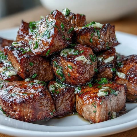 Tender sirloin steak cubes seared to perfection and tossed in rich garlic butter, served alongside crunchy baked avocado fries and light zucchini ribbons.  