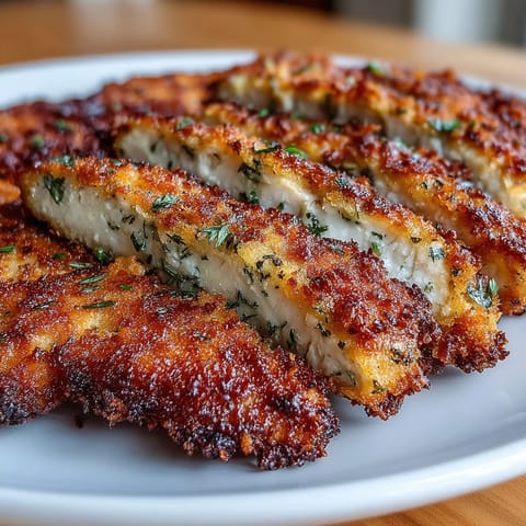 Crispy Dill Pickle Parmesan Chicken with golden breadcrumb crust, juicy interior, and tangy dill pickle flavor.