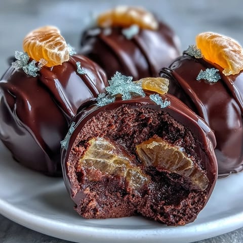 Velvety chocolate truffles rolled in cocoa powder and filled with homemade candied orange zest for a citrusy twist.