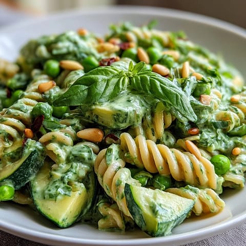 Spring Green Goddess Pasta Salad with Peas and Herbs - a vibrant, creamy pasta dish featuring crisp peas, fresh herbs, and avocado tossed in green goddess dressing.  