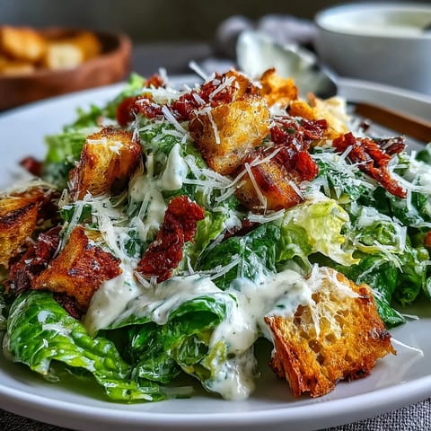 Celery Caesar Salad with Crunchy Croutons and Parmesan: a crisp, vibrant dish with celery, romaine, and golden croutons in creamy dressing.