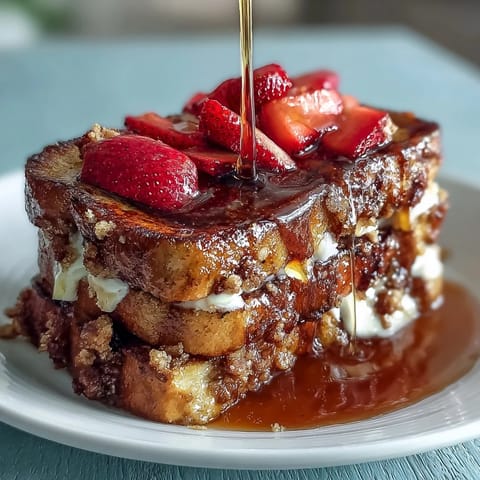 Spring Brunch Strawberry French Toast Bake with golden custard and juicy berries, ready to serve at your next spring gathering.