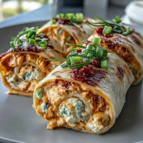 Buffalo Chicken Cream Cheese Pinwheel Wraps with shredded chicken and tangy Buffalo sauce, rolled in flour tortillas for an easy appetizer.