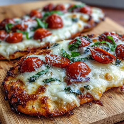 Golden Crispy Garlic Parmesan Naan Pizza with melted mozzarella and fresh basil on a plate.