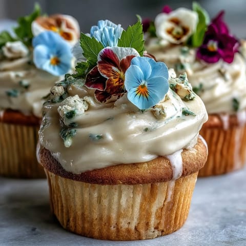 Spring Cupcakes Decorated with Edible Flowers: Delicate vanilla cupcakes adorned with a swirl of buttercream frosting and fresh edible flowers for a stunning dessert display.