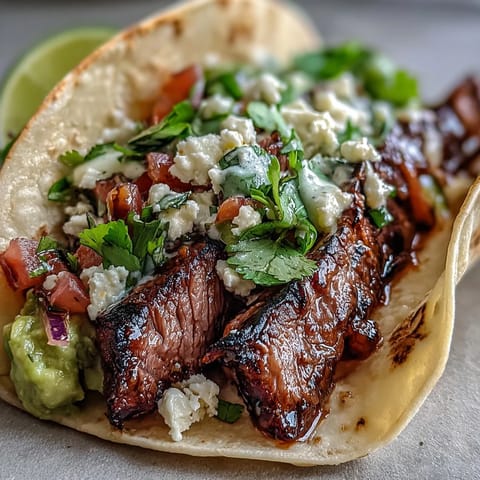 Cinco de Mayo Street Taco Bar with Carne Asada featuring sizzling grilled steak, warm tortillas, and colorful fresh toppings.  