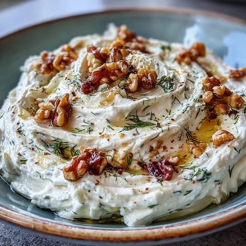 Creamy whipped feta dip topped with golden honey, crunchy walnuts, and fresh herbs, served with warm pita and crisp vegetable sticks.  