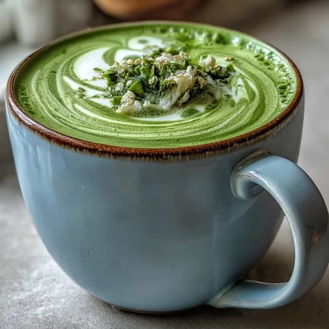 Vibrant matcha oat milk latte, naturally green and frothy, a healthy vegan treat.