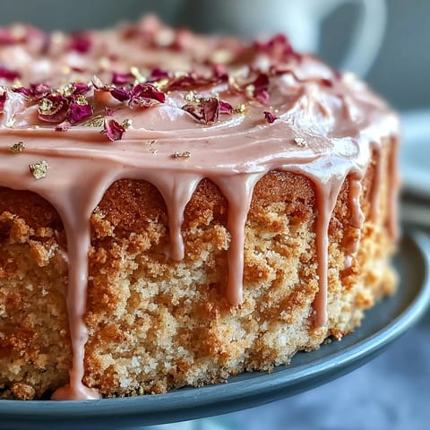 Elegant Bridal Shower Rosé Velvet Cake glistens with shimmering gold drip.