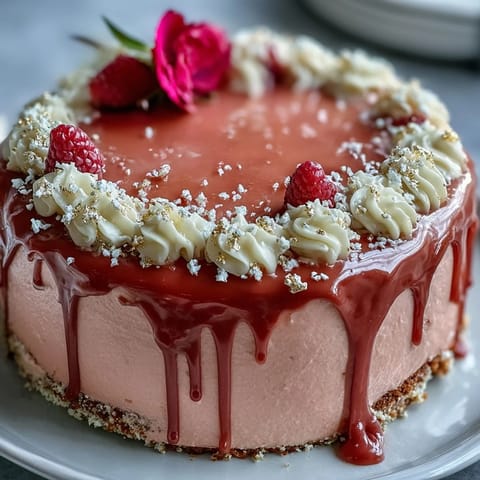 Bridal Shower Rosé Velvet Cake, a delightful blush pink dessert with shimmering gold drip.