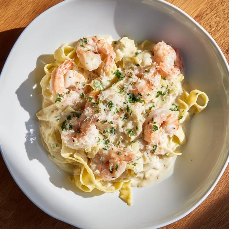 Sizzling Instant Pot Shrimp Alfredo Pasta with tender shrimp and rich sauce, ready in minutes.
