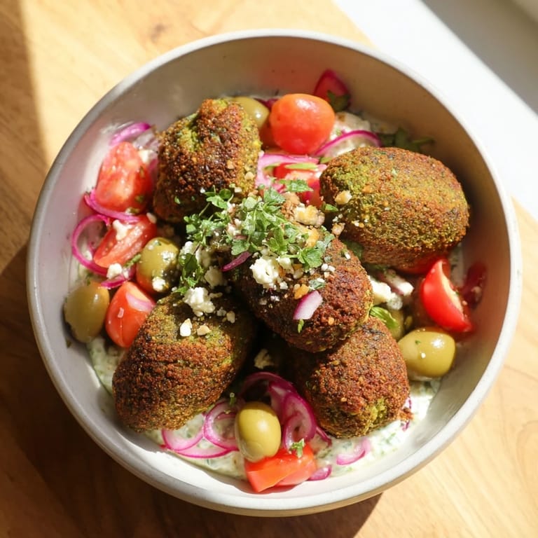 Crispy falafel nestles in a Festive Falafel & Tzatziki Christmas Wreath Wrap, ready to be enjoyed.