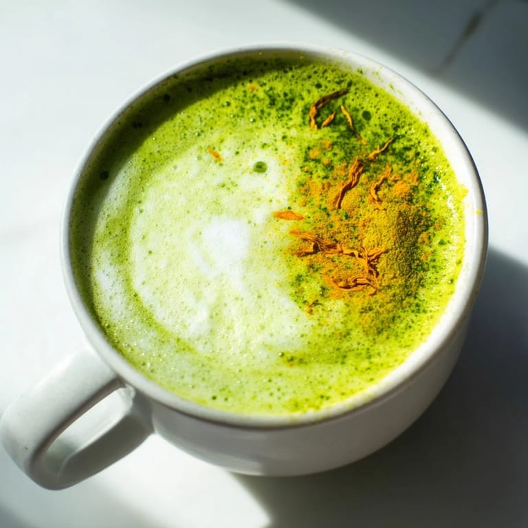 Brightly colored mugs filled with delicious Coconut Ginger Matcha Winter Immunity Latte, served hot and invigorating.