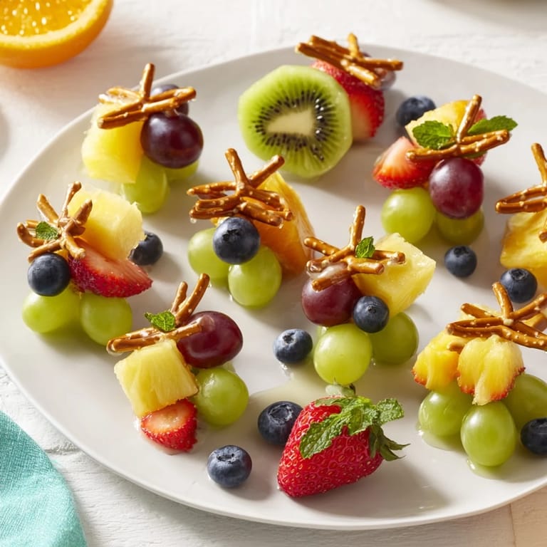 This photo depicts a beautiful Ornament Fruit Medley, ready to serve as a healthy and refreshing party appetizer.