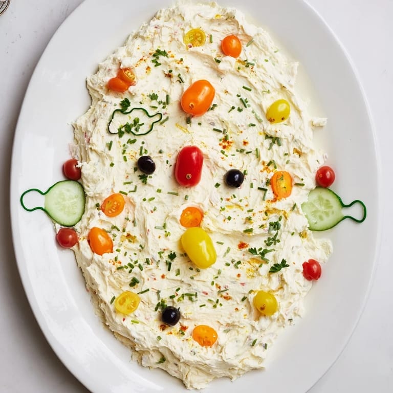 Savory and cheesy Christmas Lights Appetizer platter, artfully arranged with vibrant vegetable "bulbs."